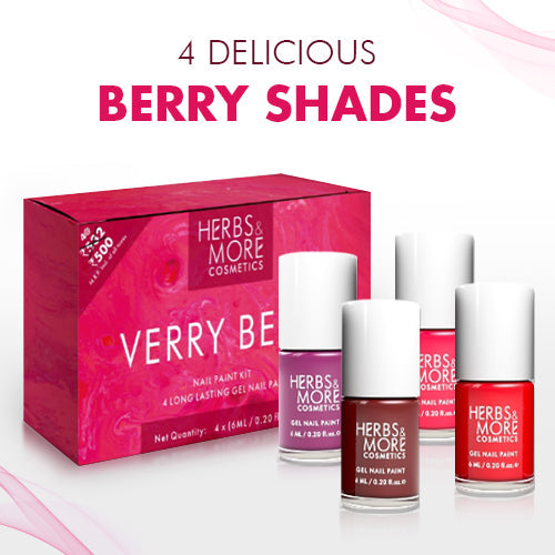 Herbs & More Cosmetics Nail Paint – Long-Lasting, Chip-Resistant Formula – High-Gloss Finish – Non-Toxic & Quick-Dry – Easy Application for Salon-Quality Nails at Home – 6ml (Very Berry Kit, 6ML)