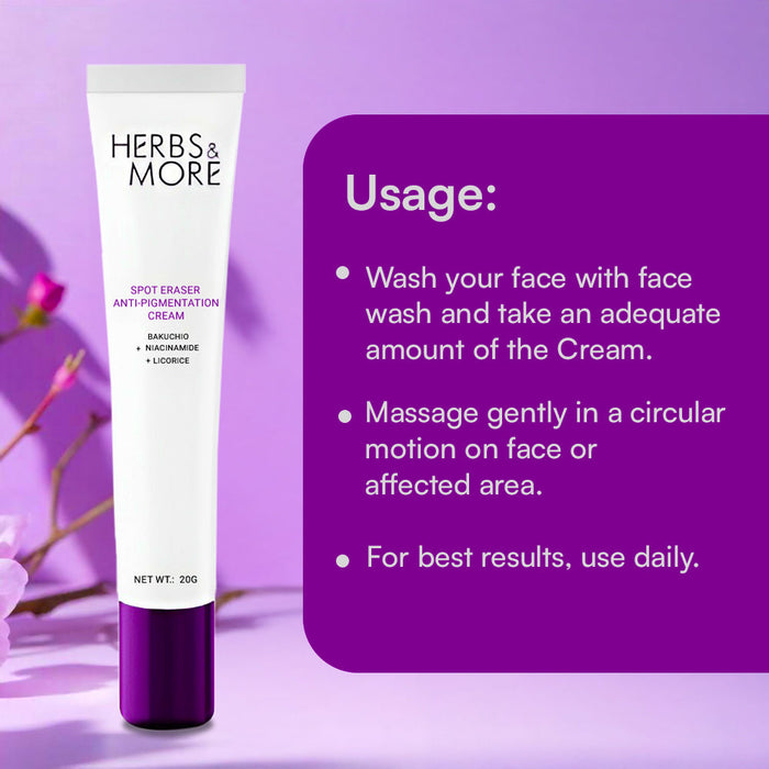 Herbs & More Spot Eraser Anti-Pigmentation Cream - 20g | Brightening & Even Skin Tone | Reduces Dark Spots & Blemishes