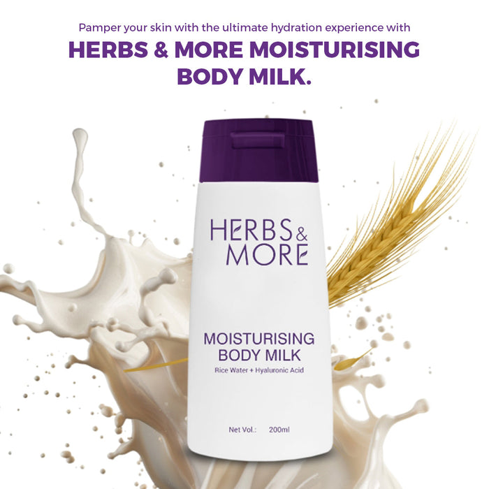 Herbs & More Moisturising Body Milk - 200ML | Deep Hydration & Nourishment | Softens and Smoothens Skin | Quick Absorption, Non-Greasy Finish, Improves Skin Texture and Elasticity