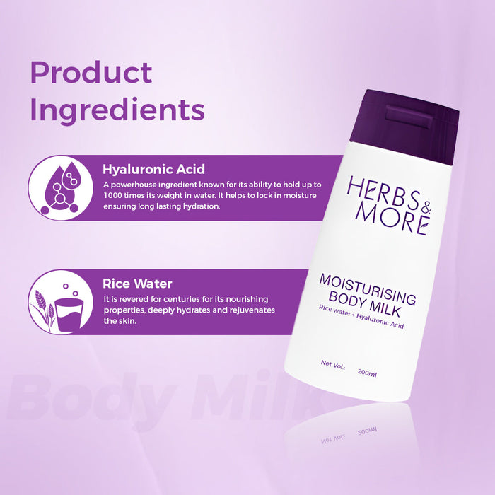 Herbs & More Moisturising Body Milk - 200ML | Deep Hydration & Nourishment | Softens and Smoothens Skin | Quick Absorption, Non-Greasy Finish, Improves Skin Texture and Elasticity