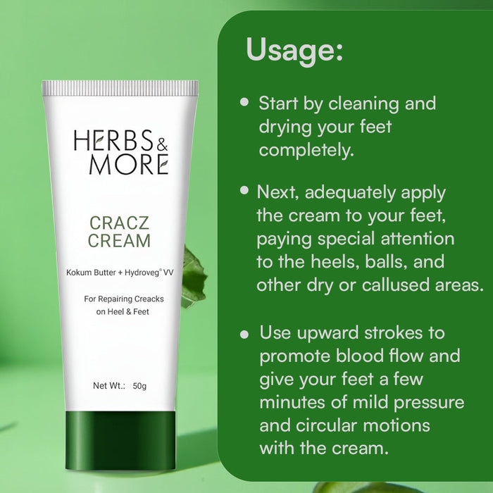 Herbs & More Crackz Cream - 50g | Intensive Foot & Heel Repair | Moisturizes, Heals, and Softens Cracked Skin