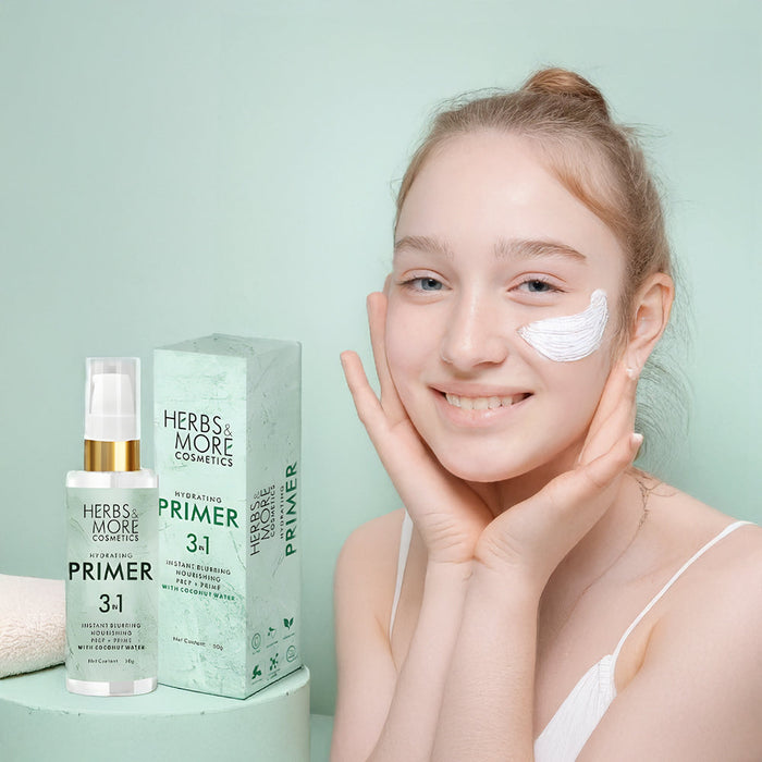 Herbs & More Cosmetics Hydrating 3 in 1 Primer | Moisturizing, Smoothing & Long-Lasting Base | Perfect for All Skin Types