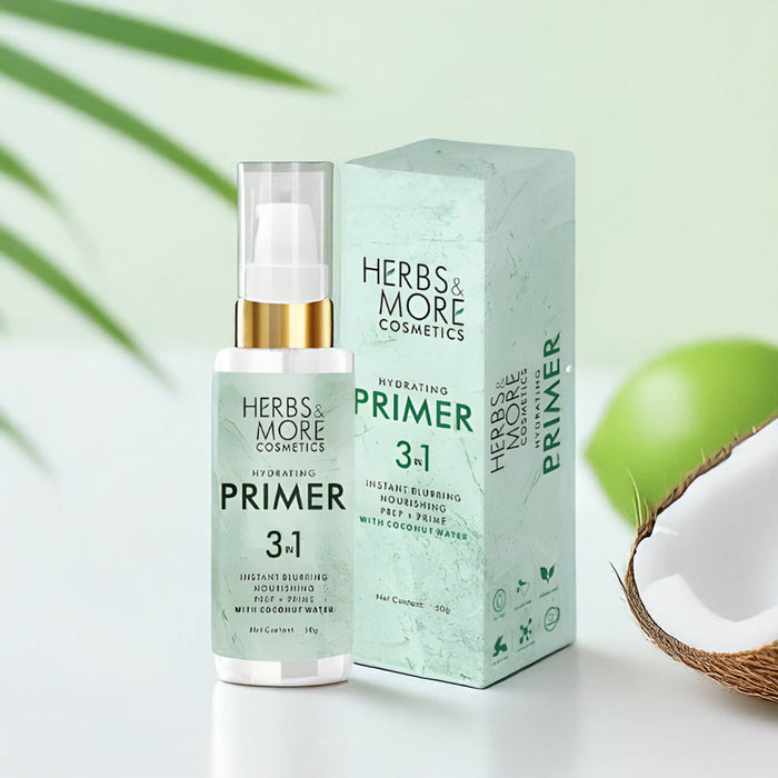Herbs & More Cosmetics Hydrating 3 in 1 Primer | Moisturizing, Smoothing & Long-Lasting Base | Perfect for All Skin Types