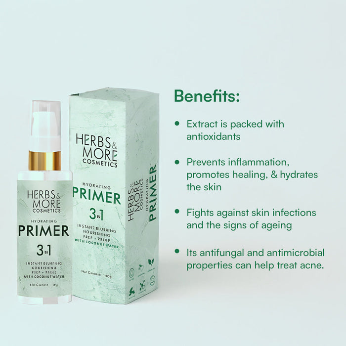 Herbs & More Cosmetics Hydrating 3 in 1 Primer | Moisturizing, Smoothing & Long-Lasting Base | Perfect for All Skin Types