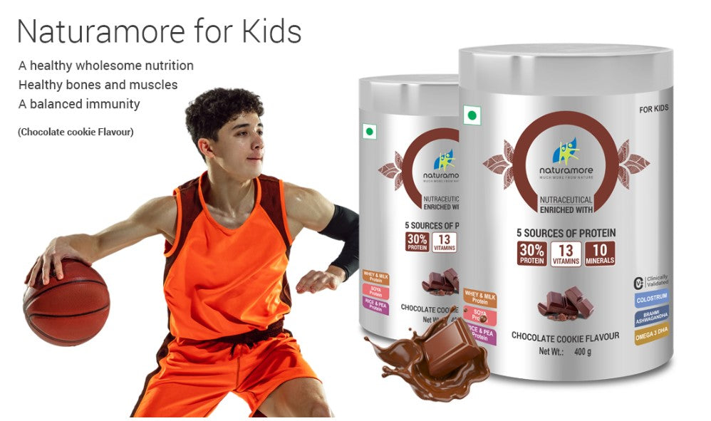 Naturamore Chocolate For Kids 30 Percent Protein 13 Vitamins 10 Minerals Brahmi Ashwagandha Omega 3 DHA