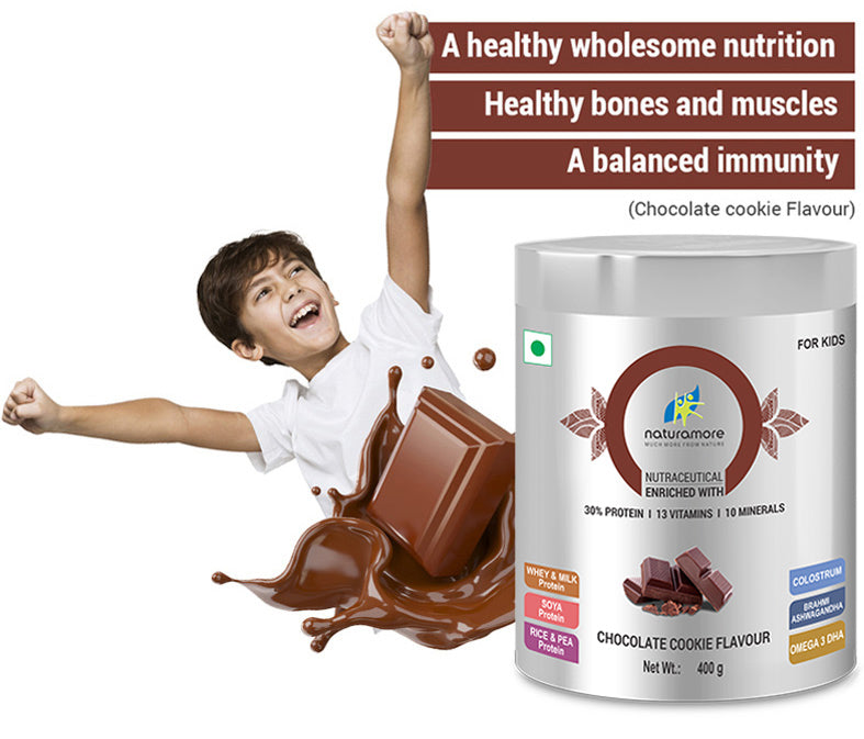 Naturamore Chocolate For Kids 30 Percent Protein 13 Vitamins 10 Minerals Brahmi Ashwagandha Omega 3 DHA